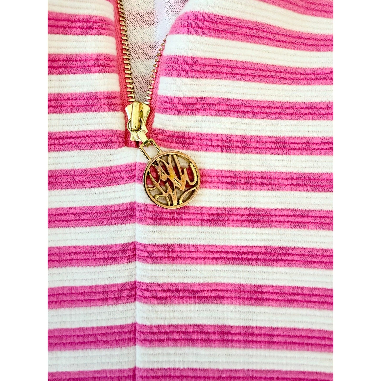 Lilly Pulitzer Pink White Striped Sleeveless Shift Dress Gold Zip XS