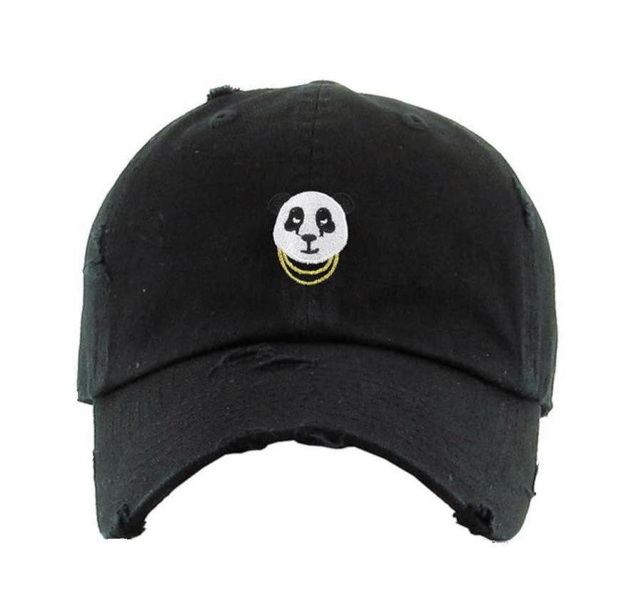 KBETHOS Panda Vintage Distressed 6 Panel Hat Black KBSV-056 BLK-4