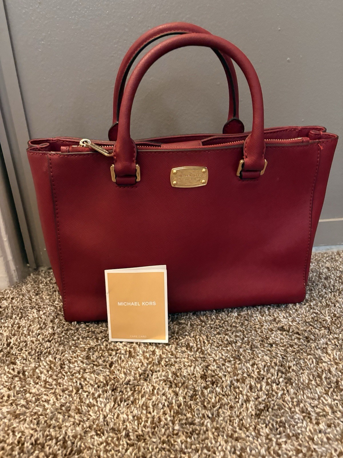 Michael Kors Red Zip-Top Satchel Top Handle Bag, Adjustable Detachable Strap