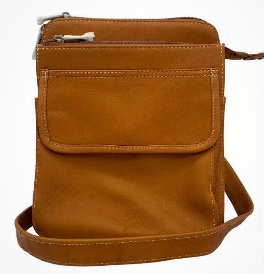 NWT Le Donne Leather Structured Organizer Shoulder Bag LD-4056-TAN