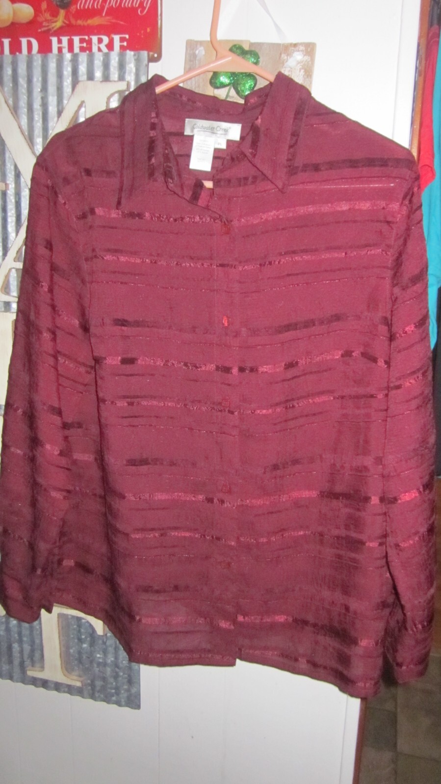 COLDWATER CREEK MAROON LADIES SHEAR L/S BLOUSE SIZE LARGE PETITE