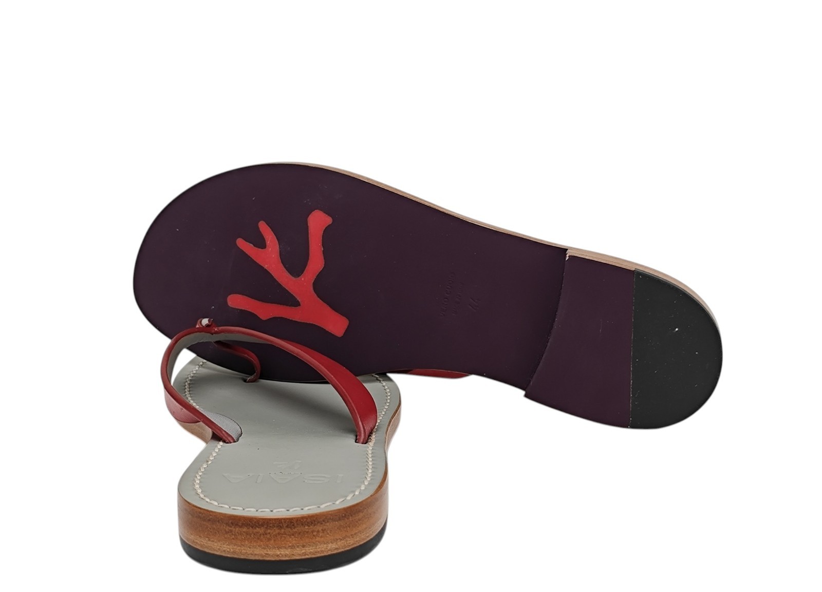 650$ ISAIA NAPOLI Casual Flip Flops Shoes Red Leather + Calf Handmade in Italy