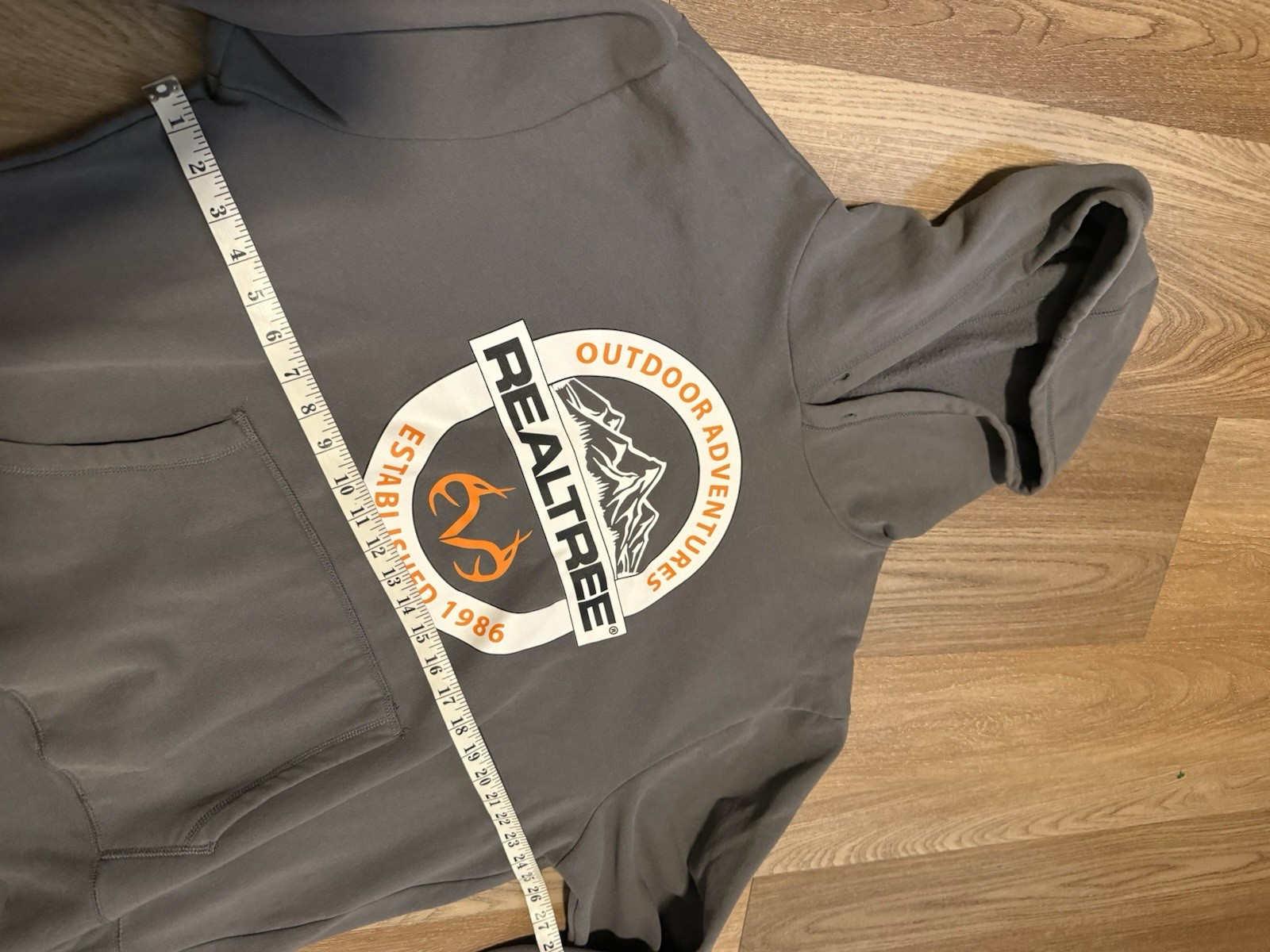 Real Tree Men’s Fleece Pullover Hoodie in Charcoal Gray Orange Size XL