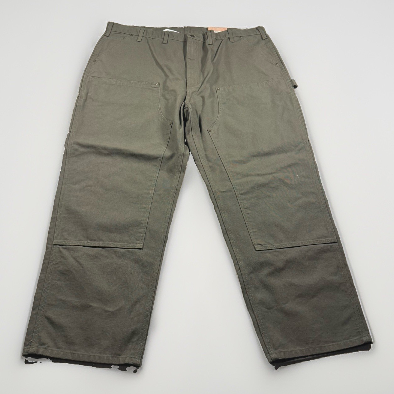 Carhartt Washed Duck Double Front Work Dungarees Men 46×30 Olive Green Loose NWT