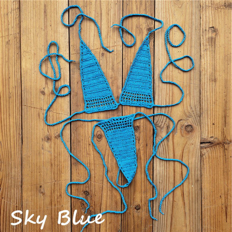 Hand Crochet Micro Swimwear Women Romance Sexy Mini Bikini Set Sunbathing Cotton