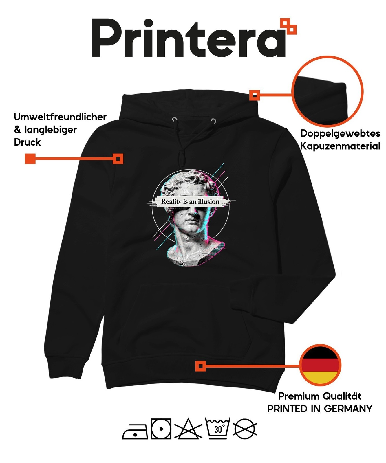 Reality is an illusion David Statue Glitch Art Unisex Hoodie Hooded Sweatshirt