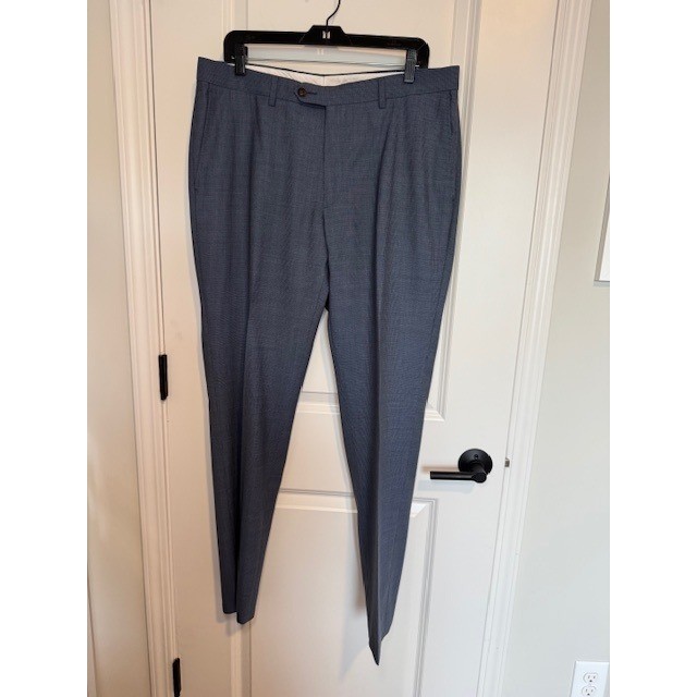 Black Lapel Custom Tailored Blue Micro-Pattern Dress Pants 36×32 Approx