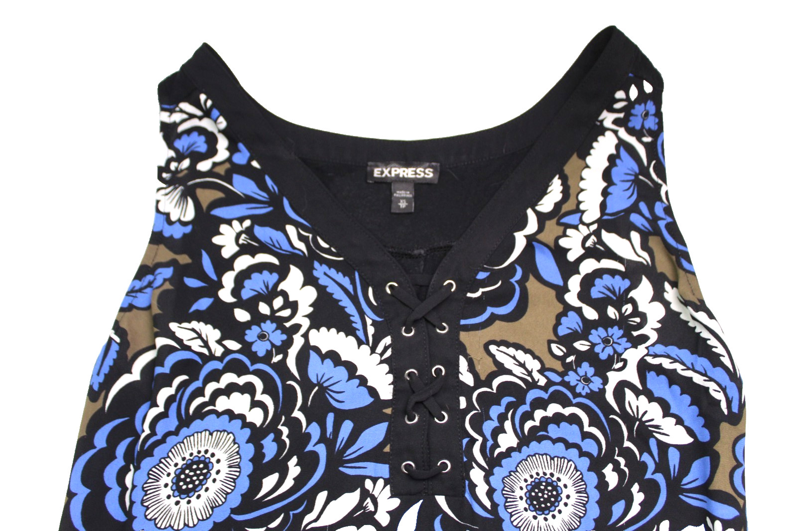 EXPRESS SLEEVELESS TUNIC BLOUSE ladies size XS black blue beige floral silky