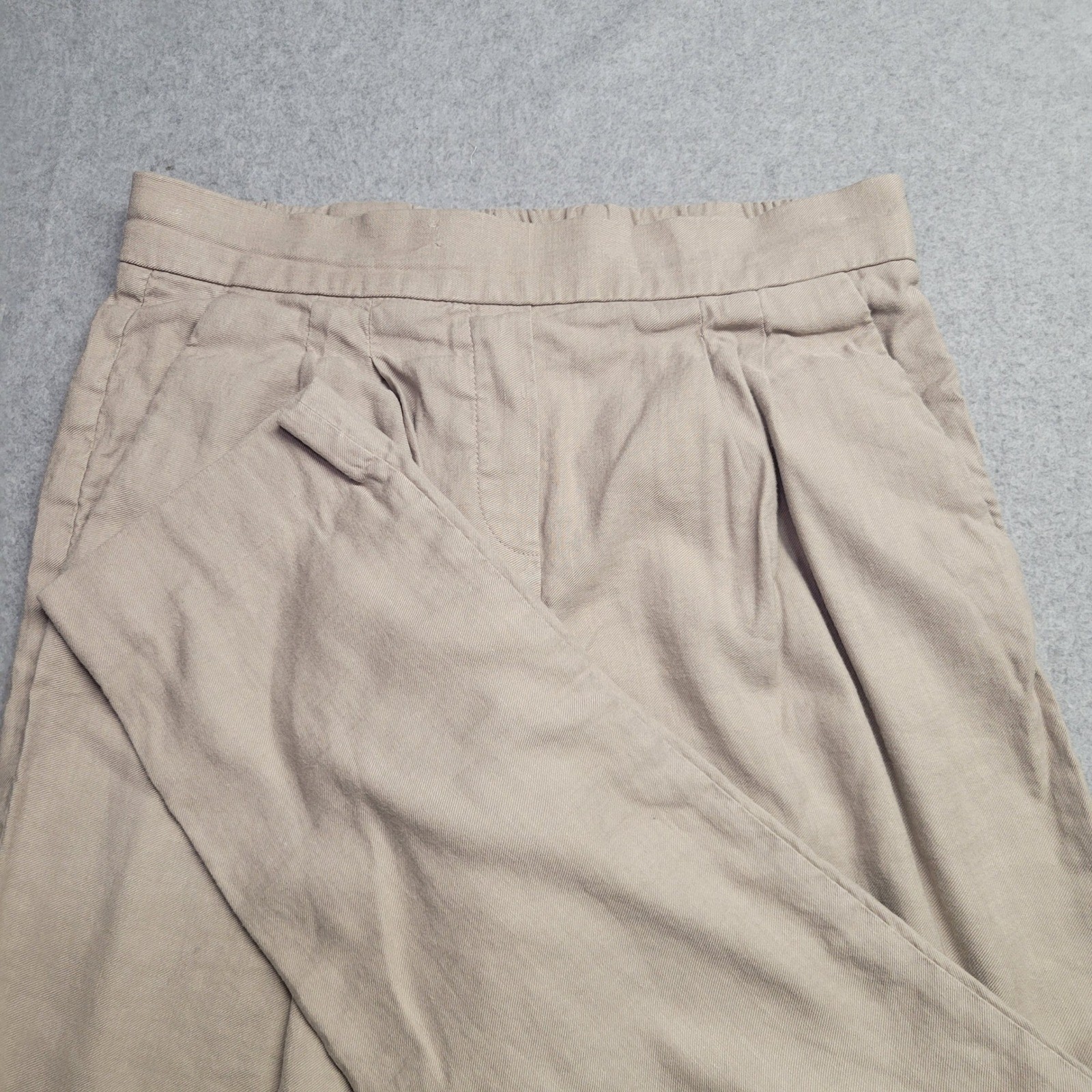 Babaton Pleated Linen Blend Trousers Tan Beige Elastic Waist Pants Size 2