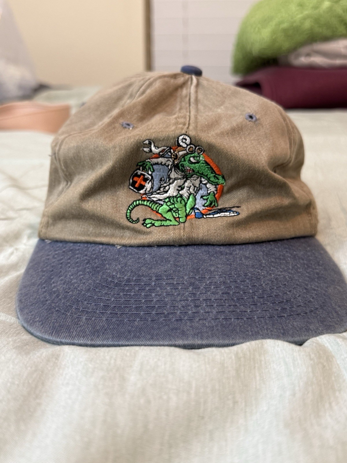 Tan/Blue Embroidered Hat Adjustable Strapback Unisex-Shandscair