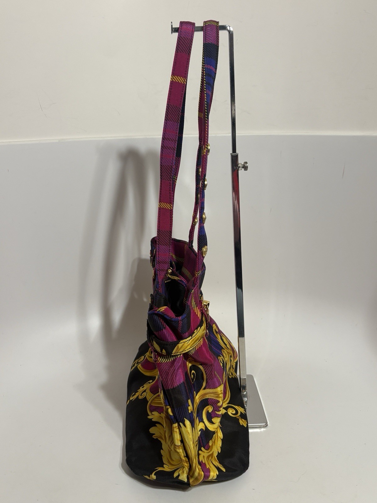 Vtg Gianni Versace Pink Plaid Baroque Shoulder Bag