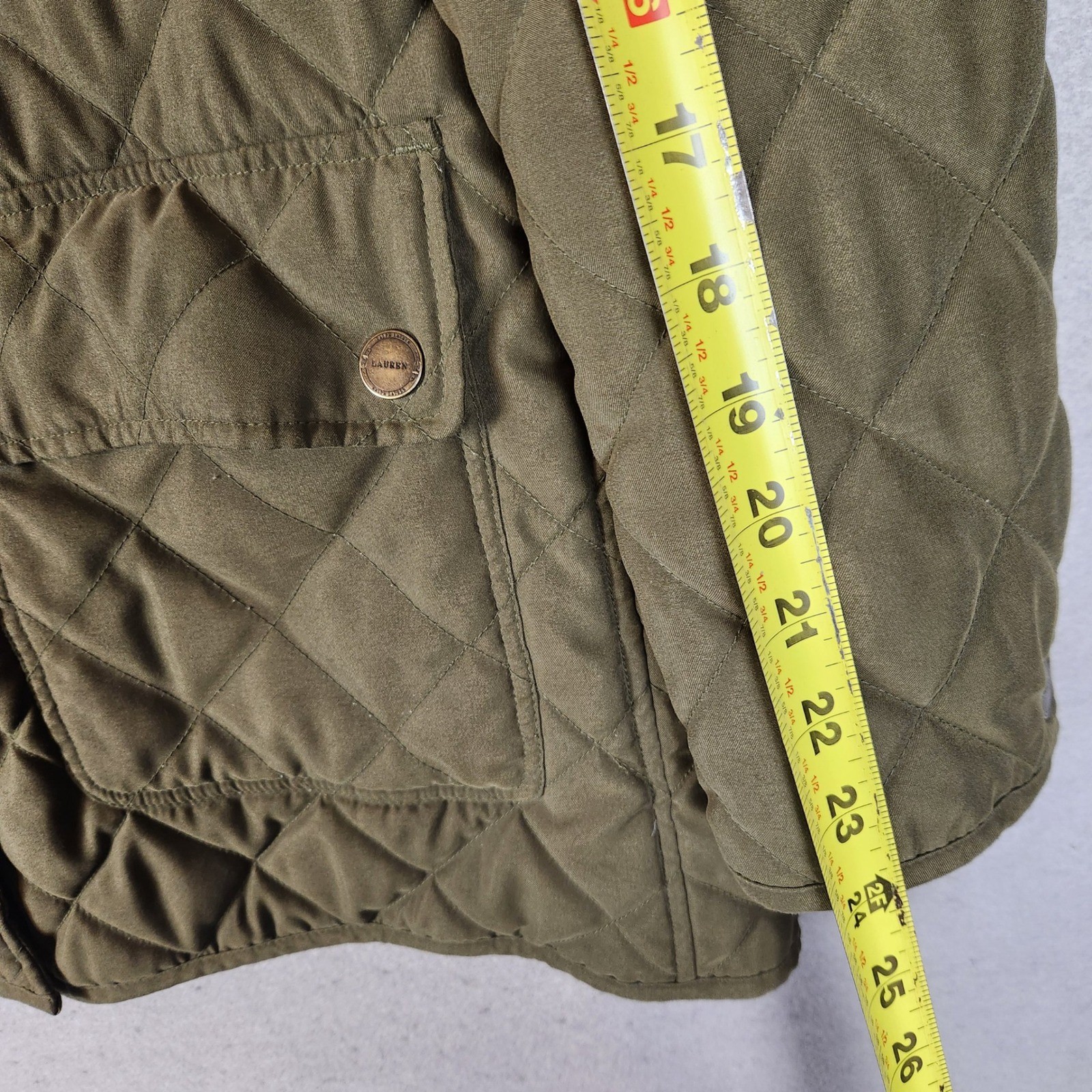 Lauren Ralph Lauren Quilted Barn Jacket Small Green Suede Trim Plaid Lined