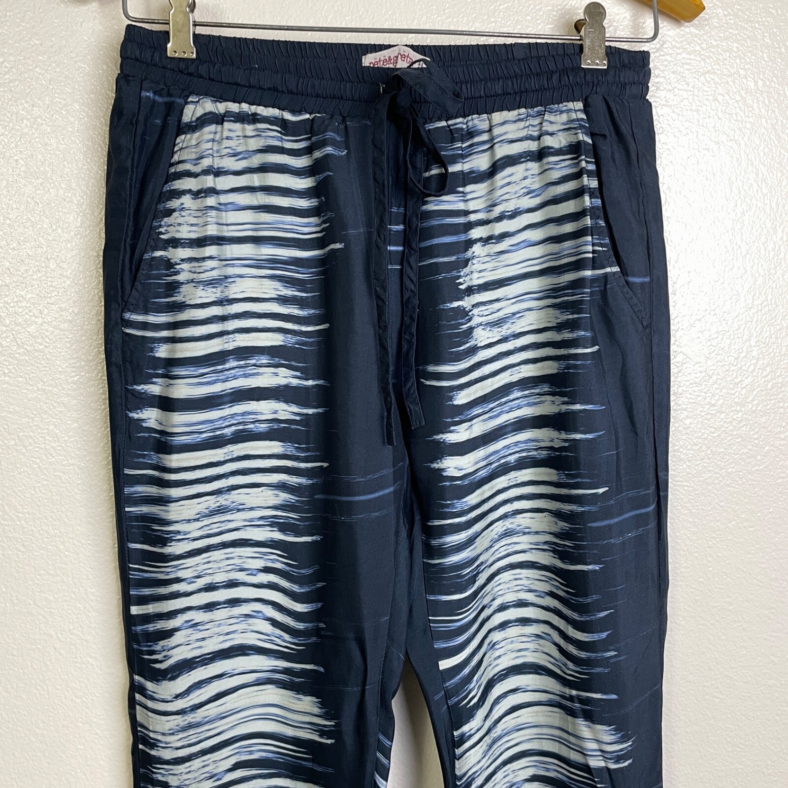 Johnny Was Pete Greta Pants Small Blue Elastic Waist Drawstring Lounge Cupro