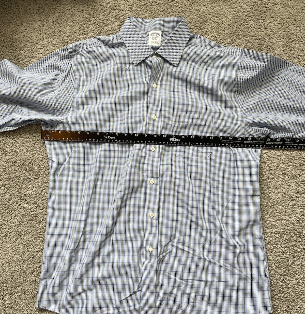 Brooks Brothers Regent Non-Iron Dress Shirt 16.5 35 Blue Green Check Cotton