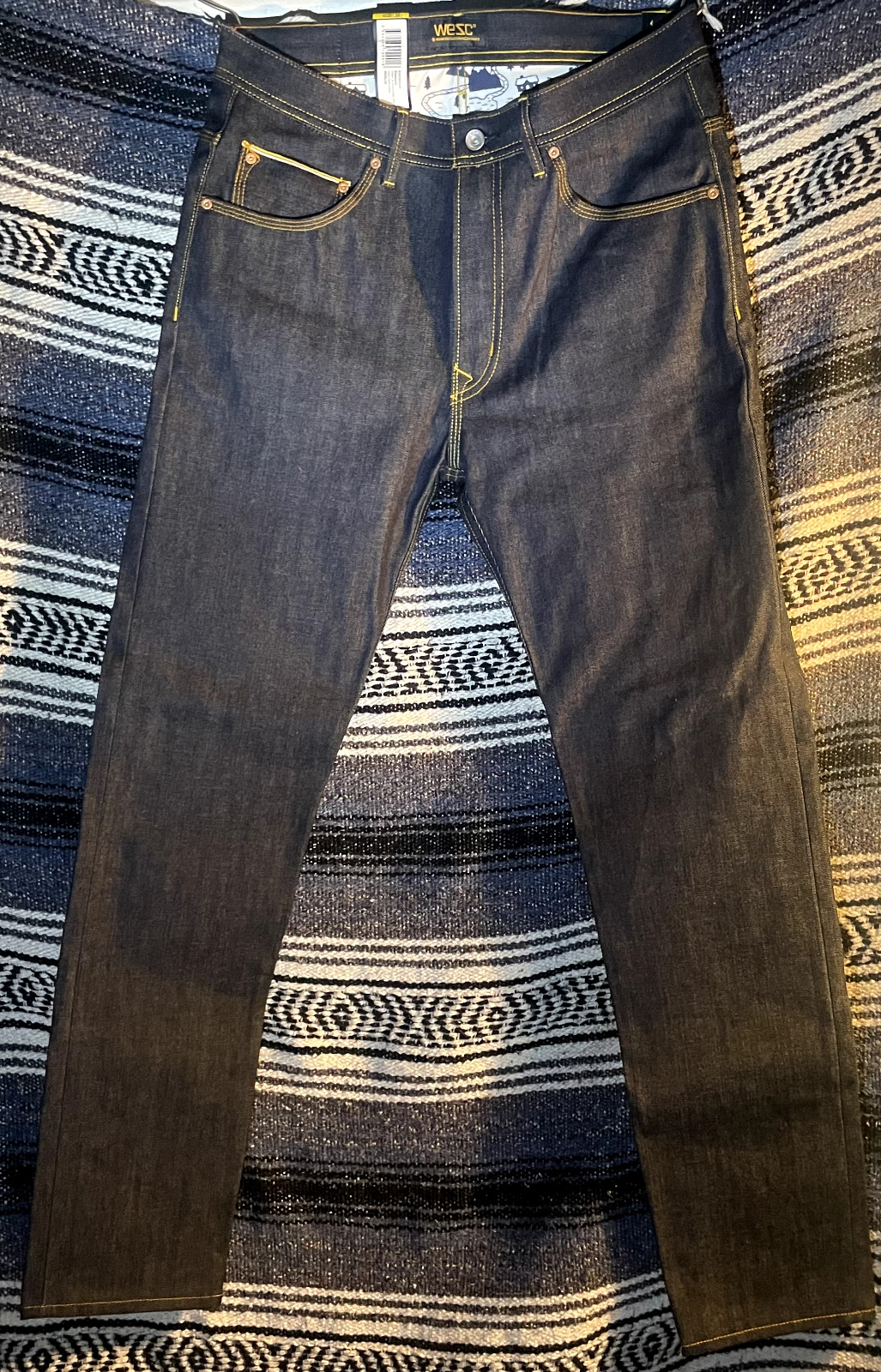 WeSC Esmund Japanese Selvedge Raw Denim 32/32 Mountain Print on inside RARE