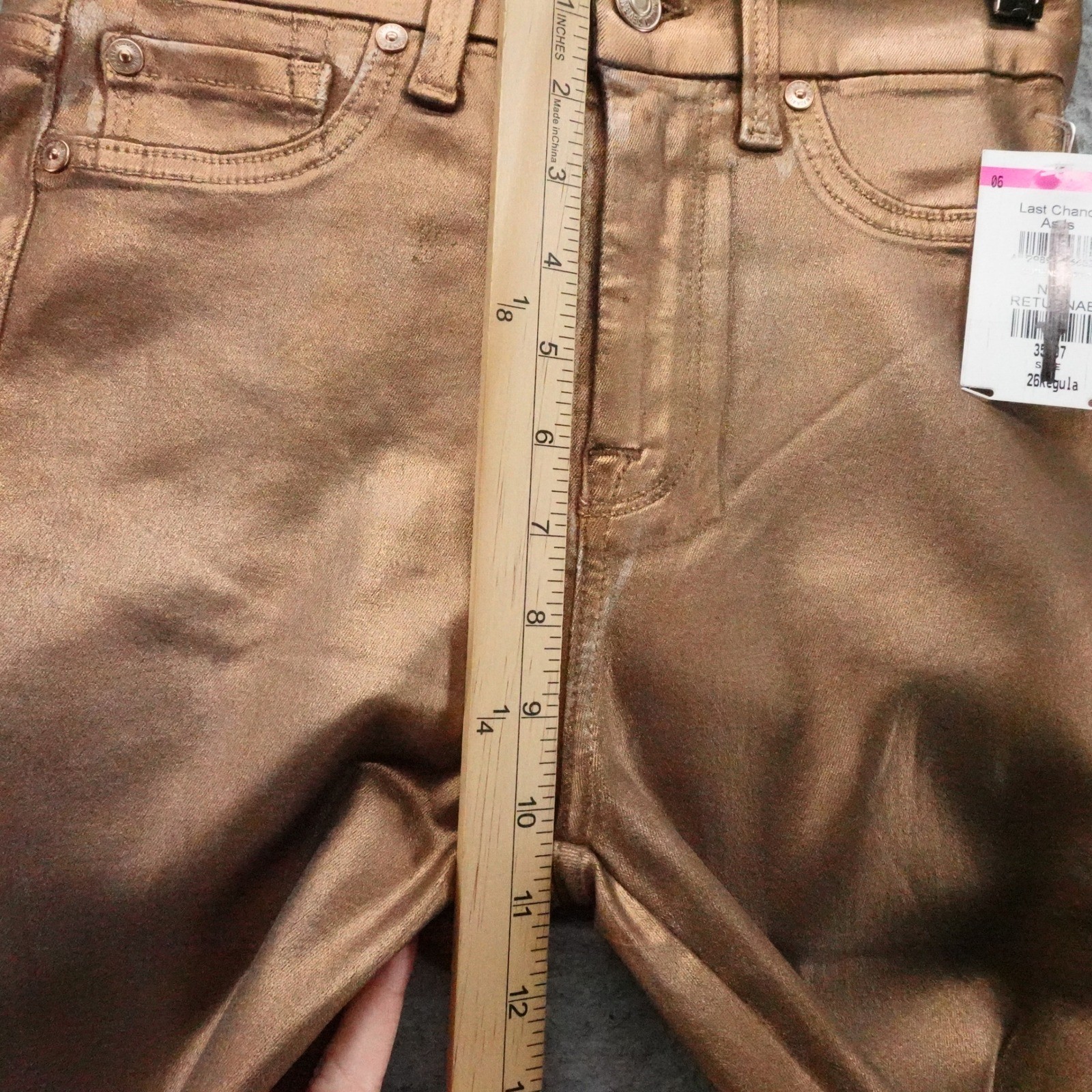 7 For All Mankind Womens Metallic Bronze Coated Skinny Jeans Size 26 NEW