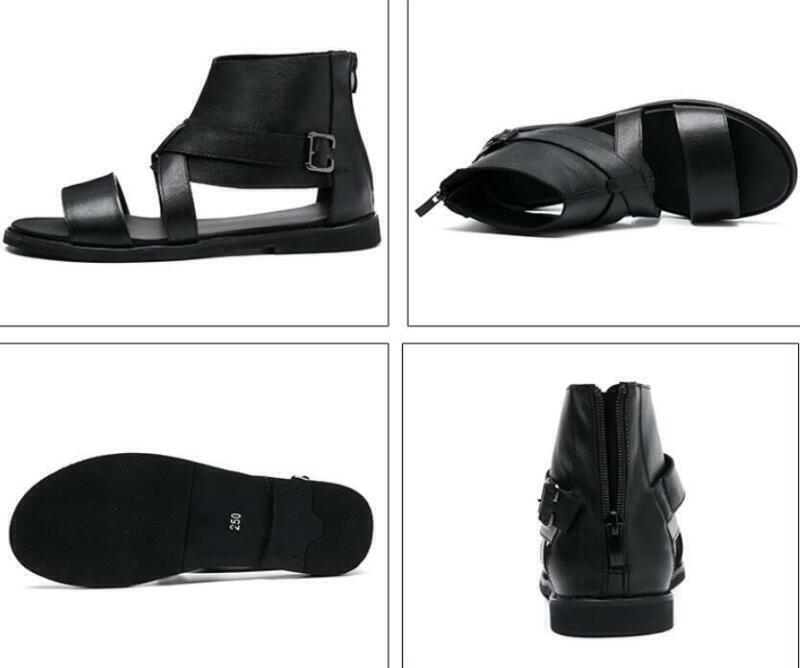 Men’s Faux Leather Sandals Open Toe High Top Gladiator Beach Roman Shoes Retro