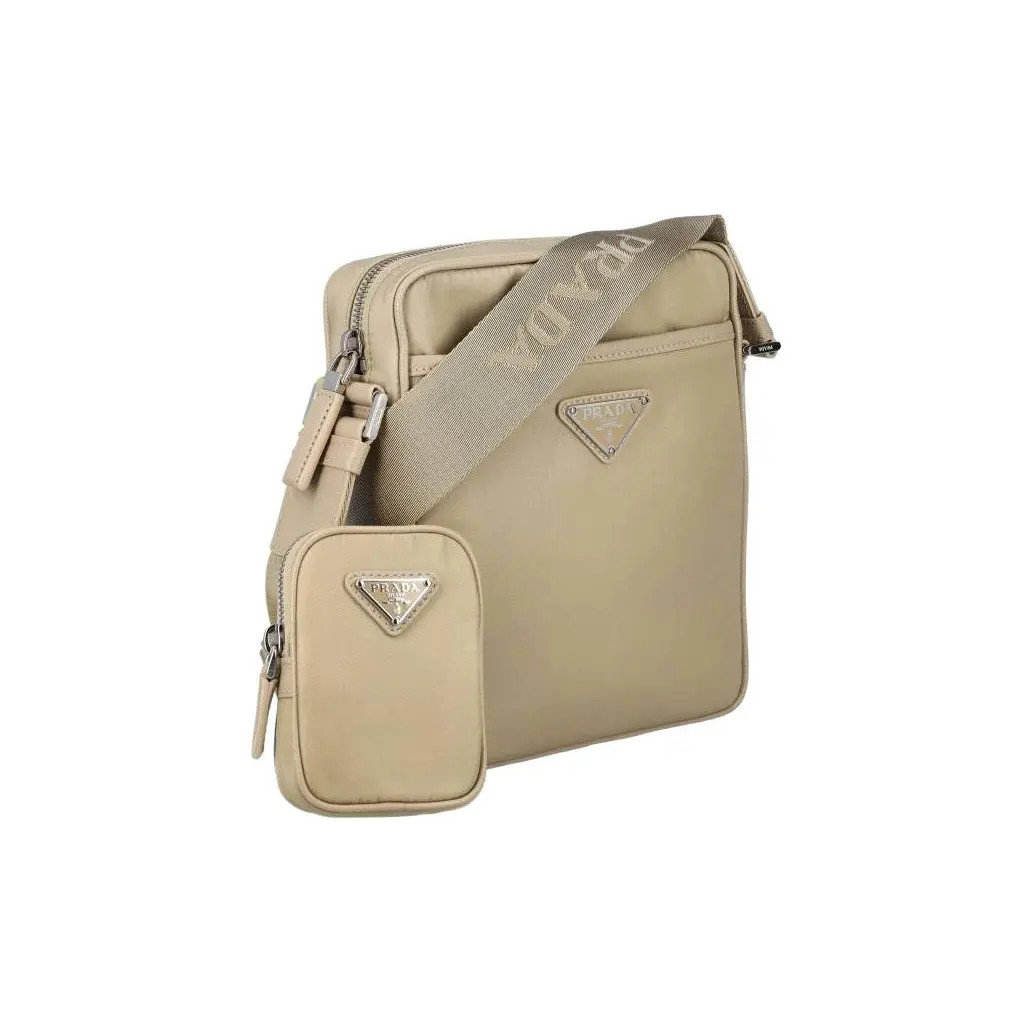 PRADA Metal Triangle Logo Leather Shoulder Bag For Men 6.6x2x7.8 in