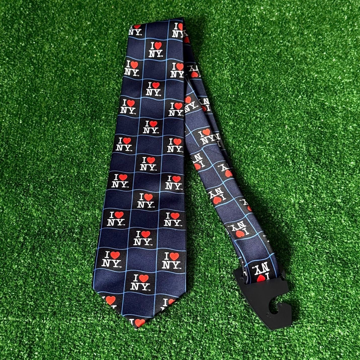 Danggi Man I Love New York Squares Navy Blue Novelty Necktie Smooth Silky Feel