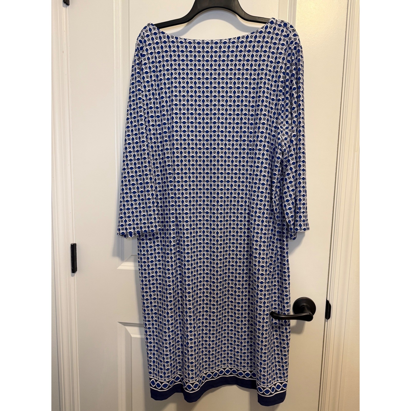 Talbots Faux Wrap Jersey Dress Womens 3X Blue White Excellent Geometric