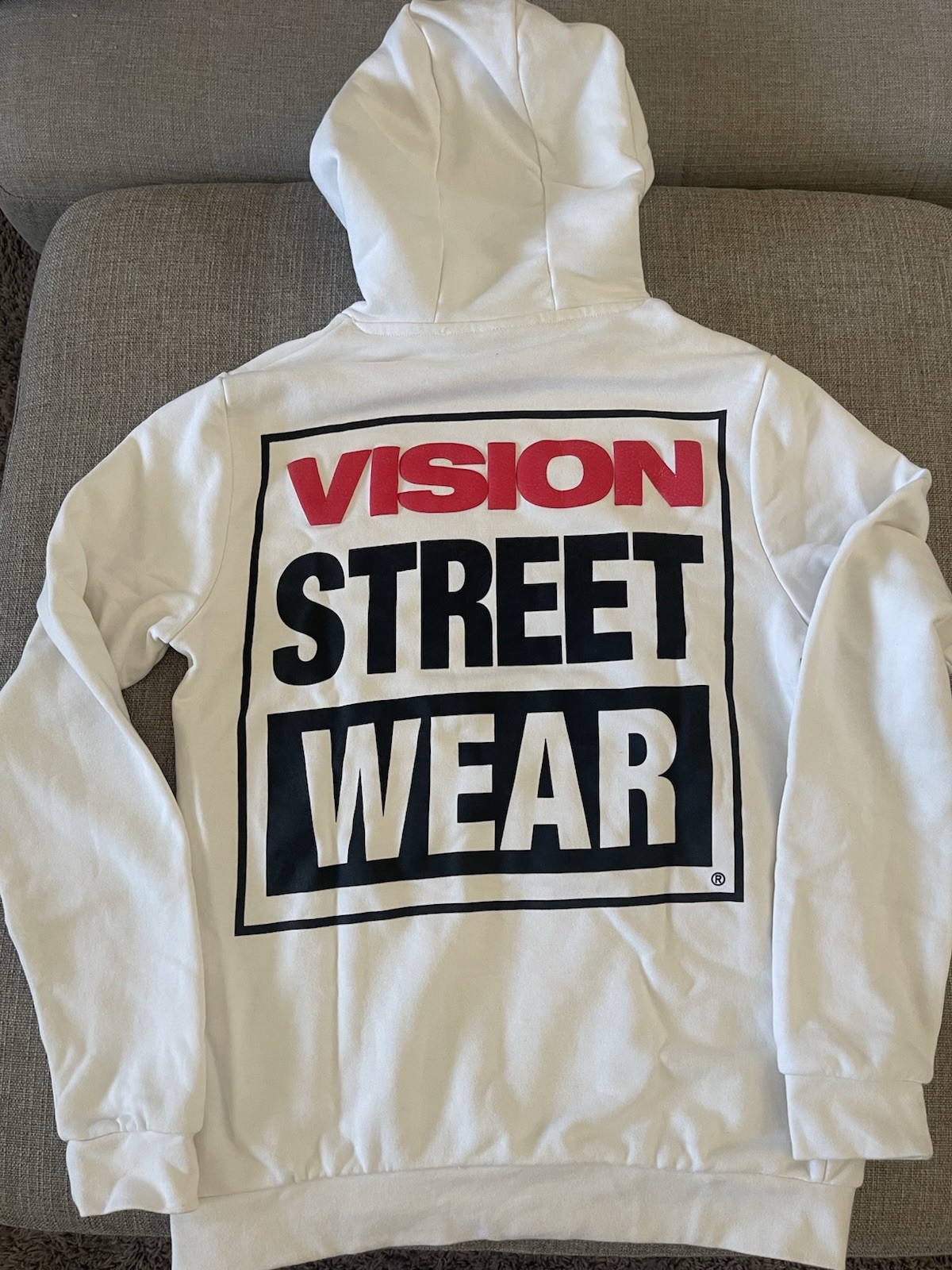 Vision Street Wear Men’s White Pullover Hoodie M Logo Graphic Drawstring Hood