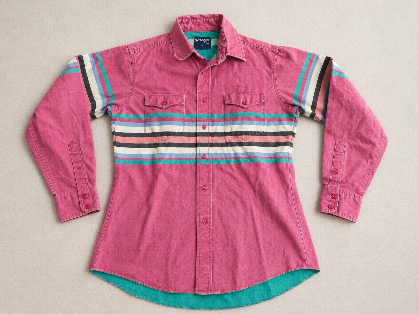 Vintage Pink Wrangler Brushpopper Shirt Western Striped Cowboy Cut 80s