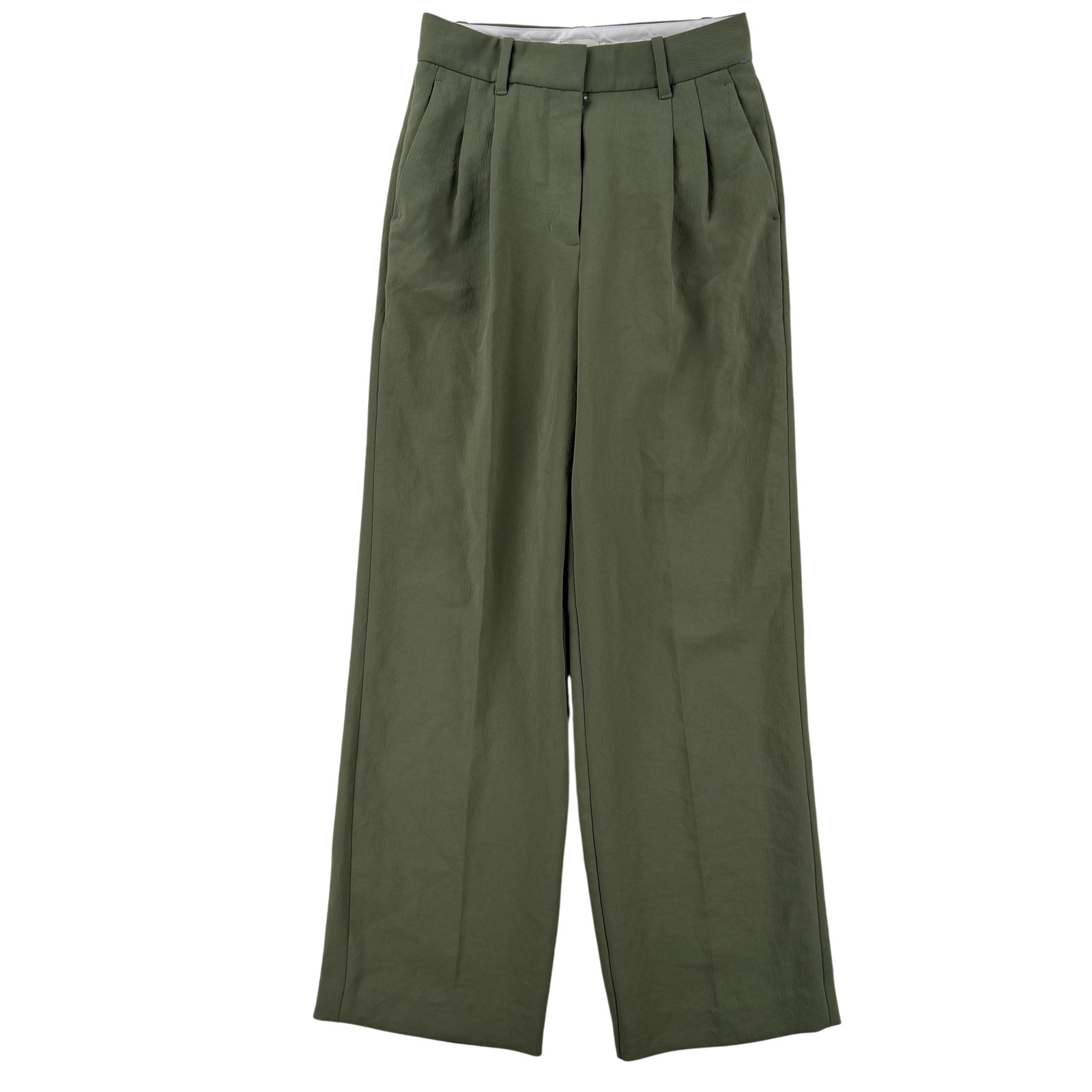 Aritzia Wilfred Dress Pants Womens 4 Green Crepe Pleated High Waist Relaxed