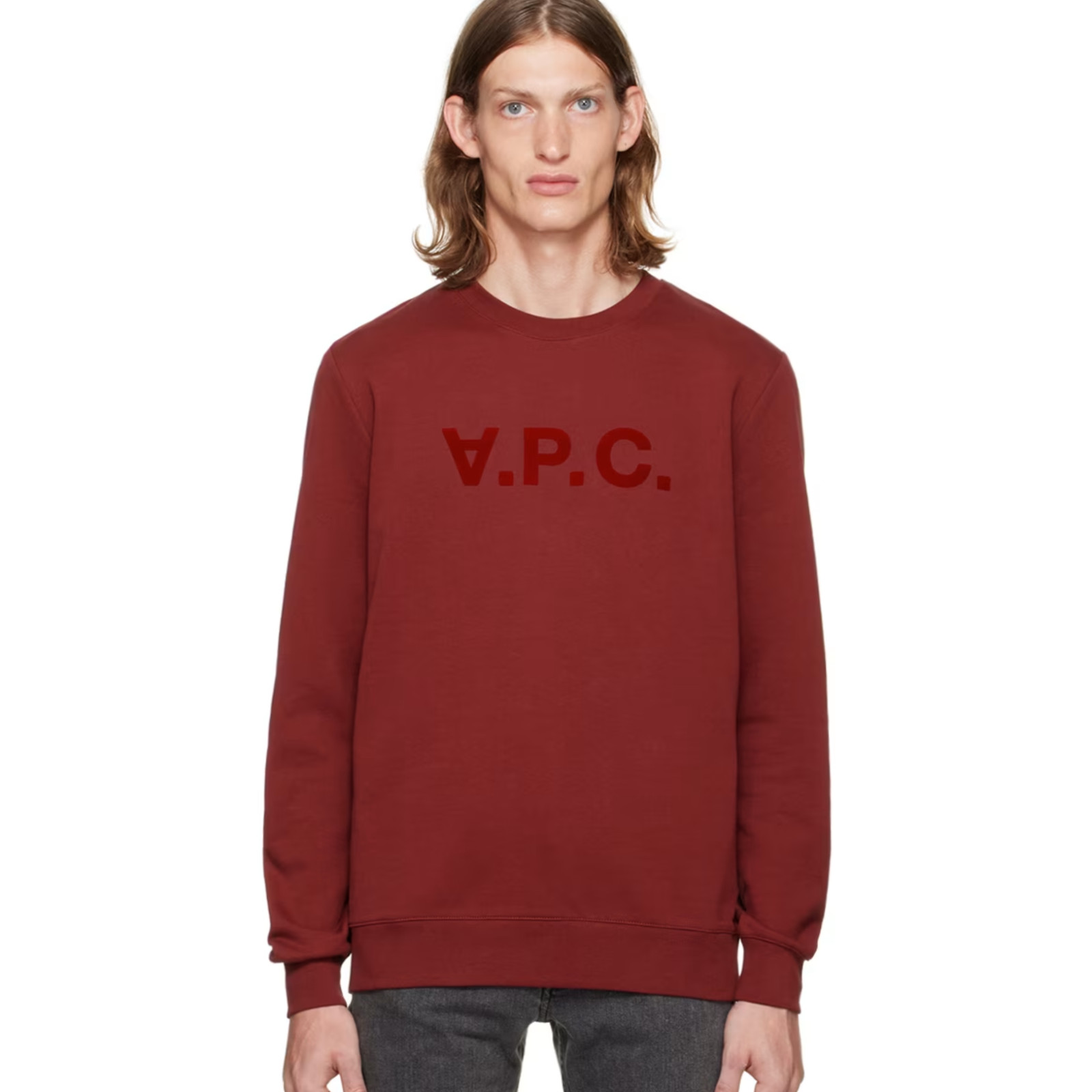 A.P.C. Men’s Burgundy VPC Sweatshirt Crewneck French Terry Cotton size Small