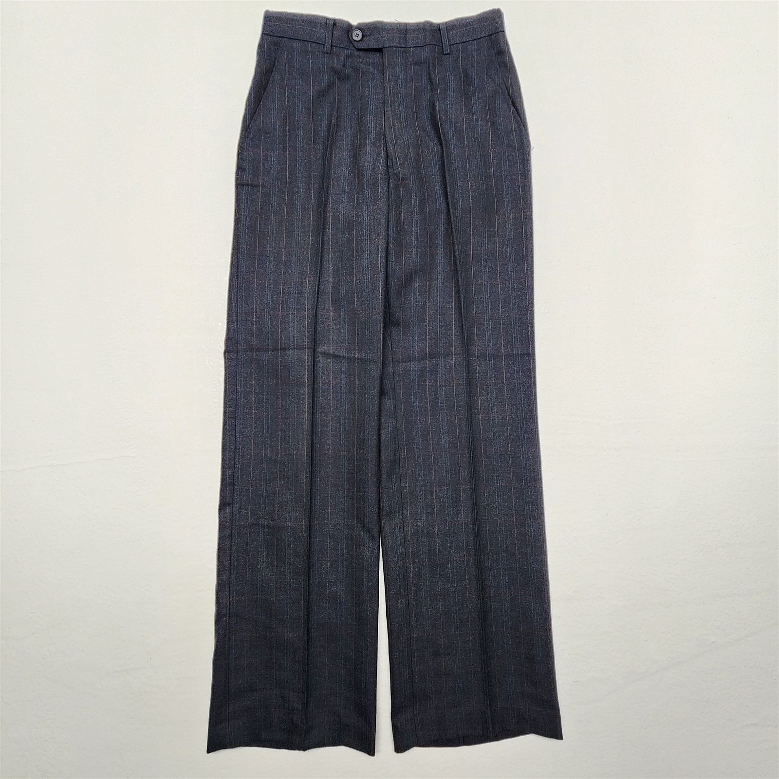 Vtg Old Money 28×30 Dark Gray Herringbone Check Wool Tweed Flat Front Mens Pants