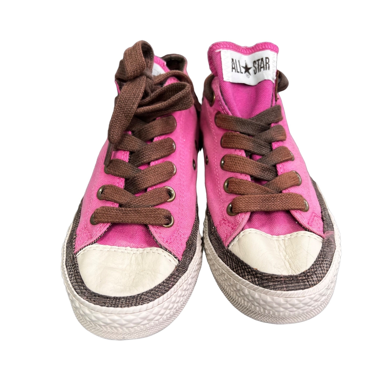 Converse All Star Sneakers Canvas Leather size 7 Women 5 Men Pink Brown Low Top
