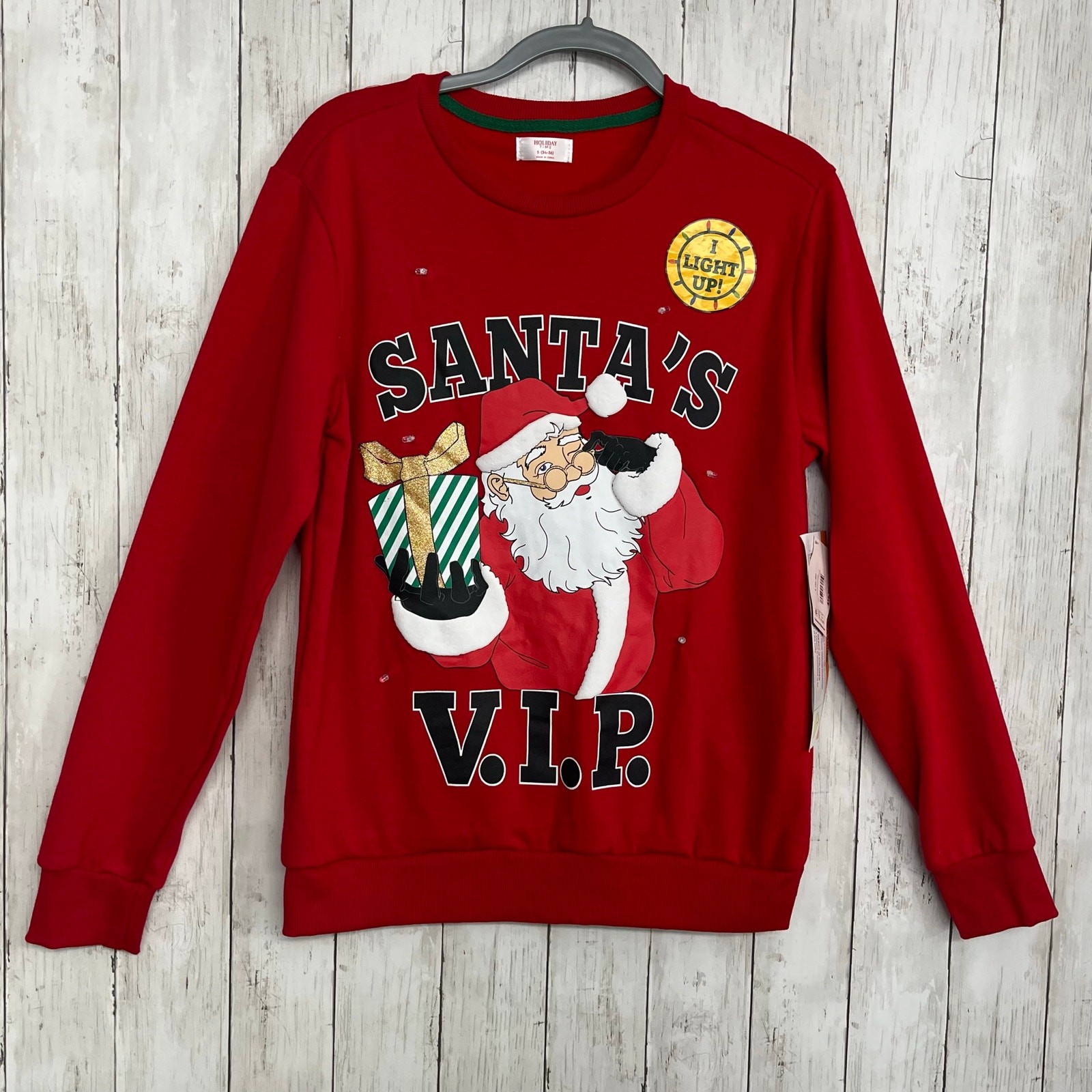 Holiday Time Santa’s VIP Long Sleeve Light Up Christmas Holiday Pullover Sweater