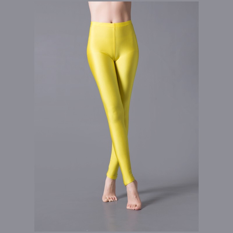 Luxallacki Oily Shiny High Waist Elastic Slim Pants Yoga Leggings Gym Sports