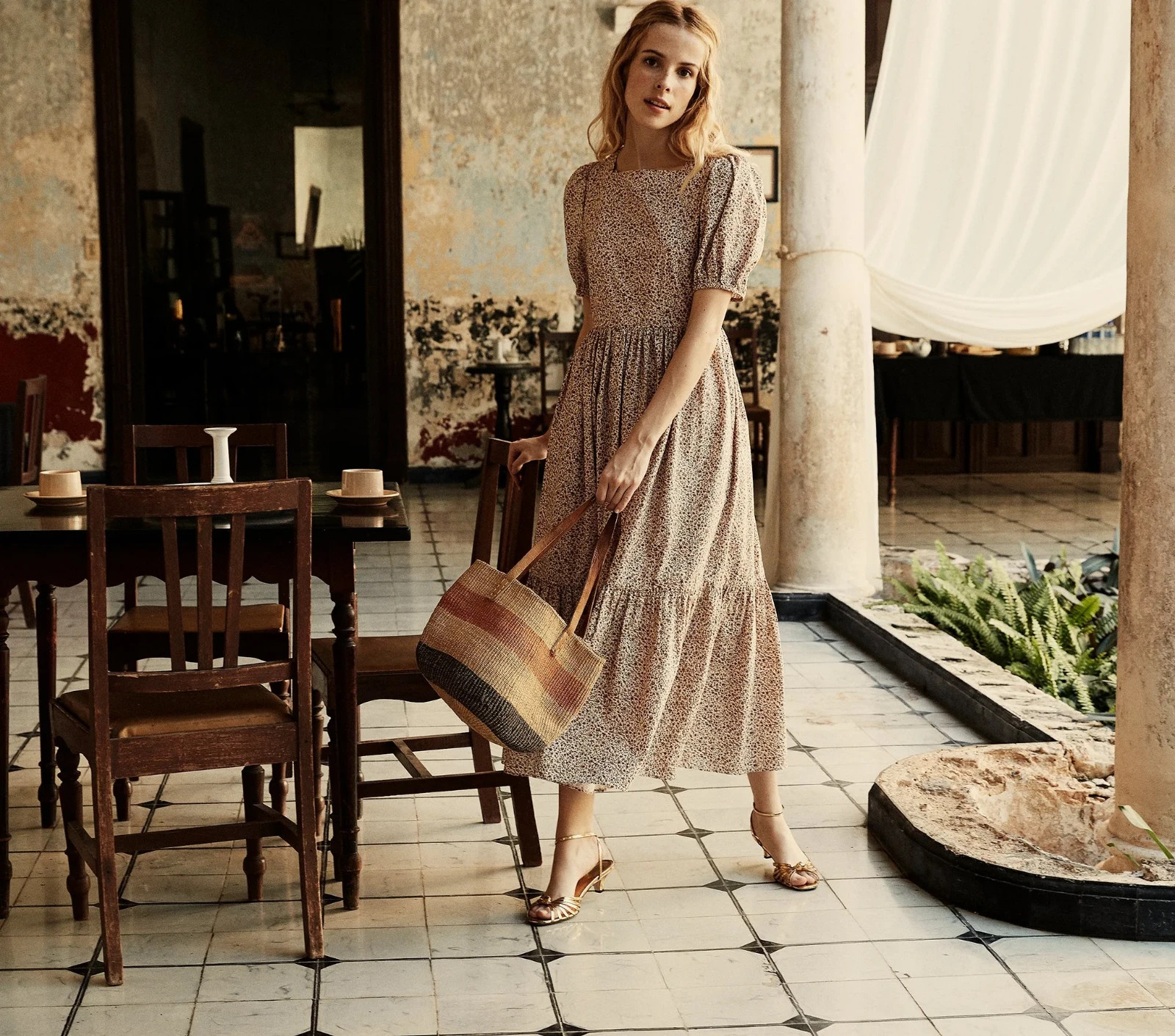 Doen Dune Sienna dress in Champignon Floral size S