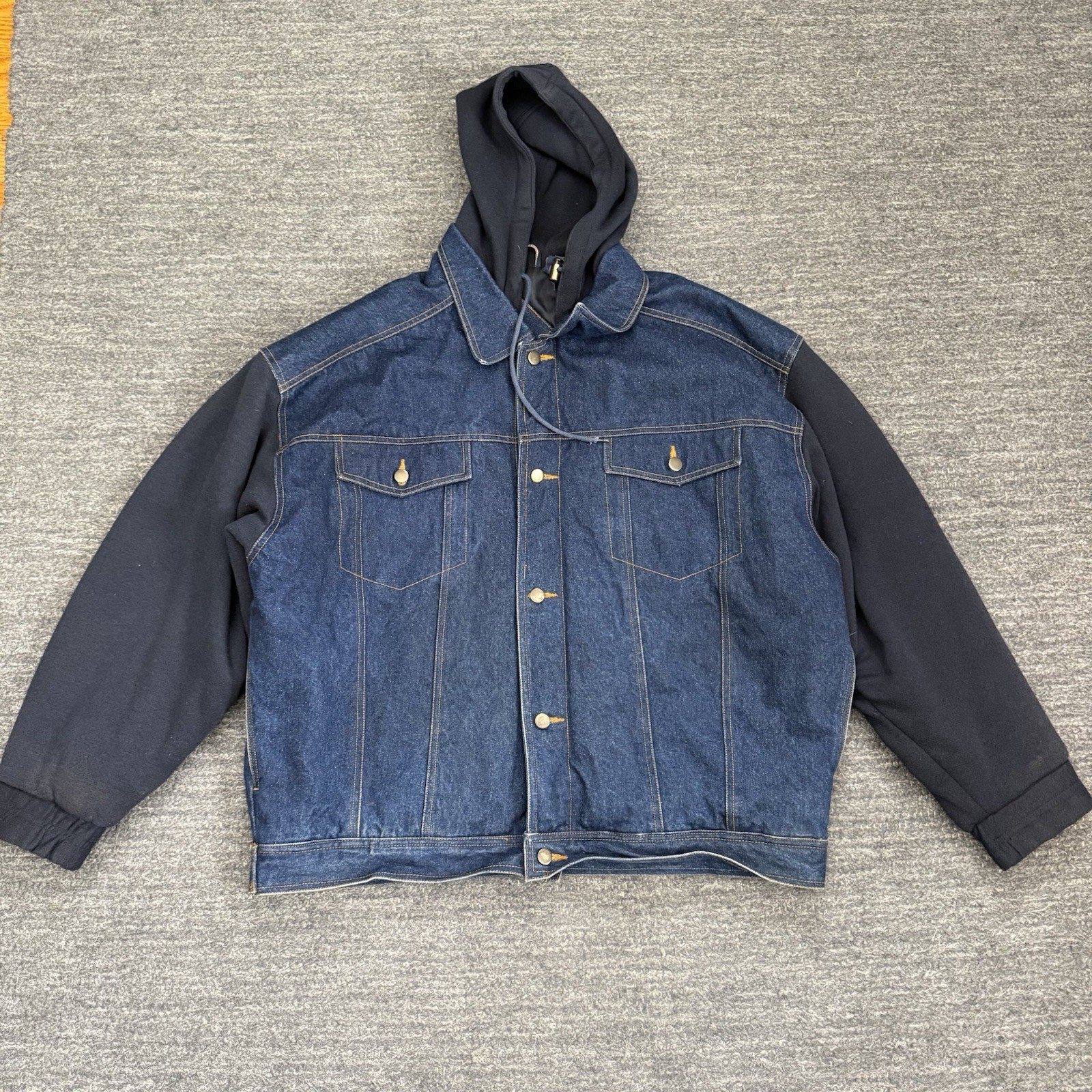 Sukoda Denim Jacket Men 1XB Hoodie Workwear 90s Hip Hop Grunge Jean Heavy Twofer