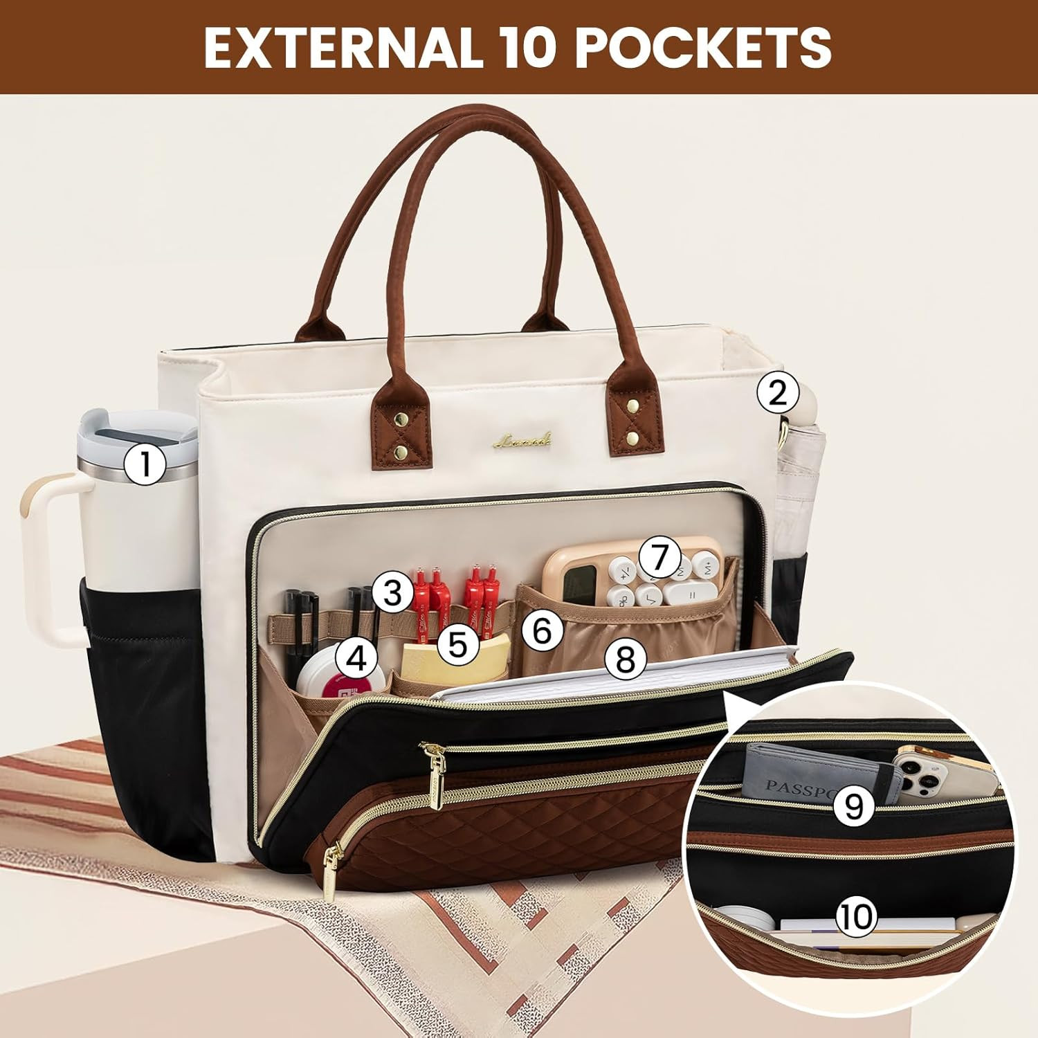 Teacher Tote Bag for Women Work, Laptop Bag with Large Cup Holder, Nurse Bags Pr
