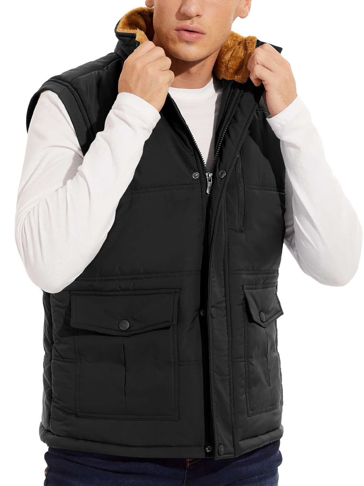 Men’s Winter Vests Sleeveless Jackets Casual Warm Fleece Lined Padded Outerwear