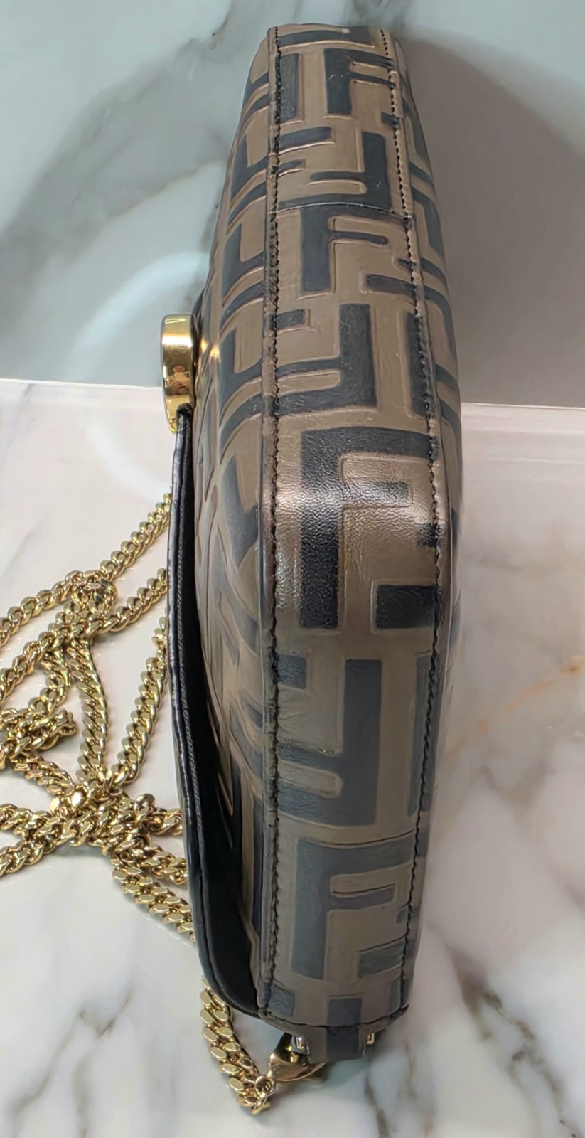 Fendi Vitello FF 1974 Bi-Color Embossed Envelope WOC MSRP: $1,550
