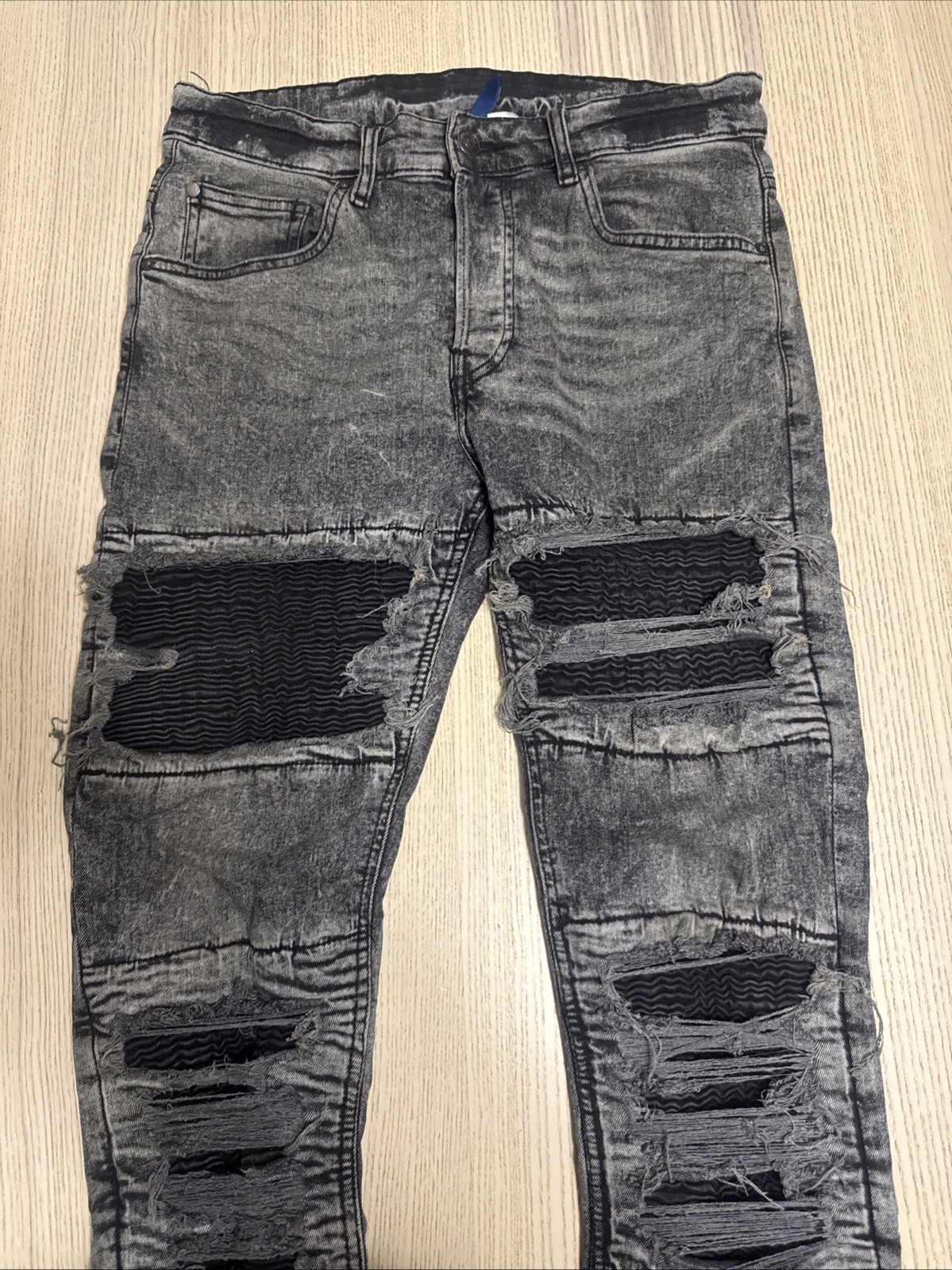 H&M Divided Mens Skinny Biker Jeans Gray Acid Wash Distressed Rip Repair 33