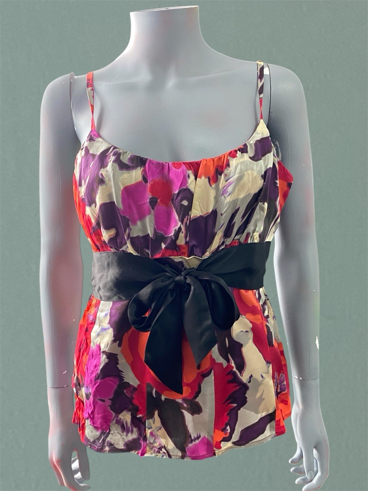 Monsoon Vintage Floral Silk Camisole Top UK 14 Multi-Colored Tie Waist