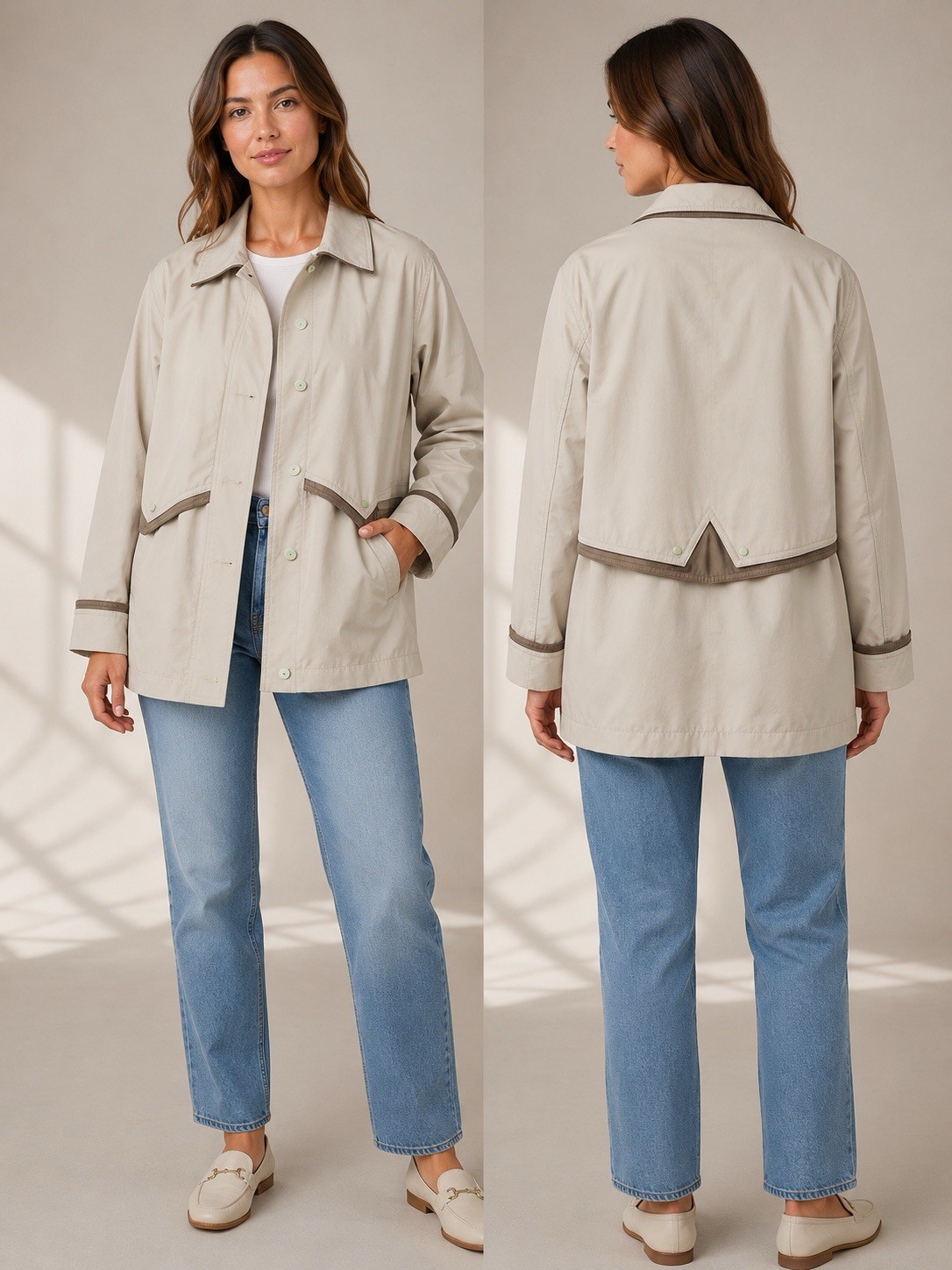 Liz Claiborne Women’s Beige Rain Jacket Trench Coat Size M EUC Lightweight