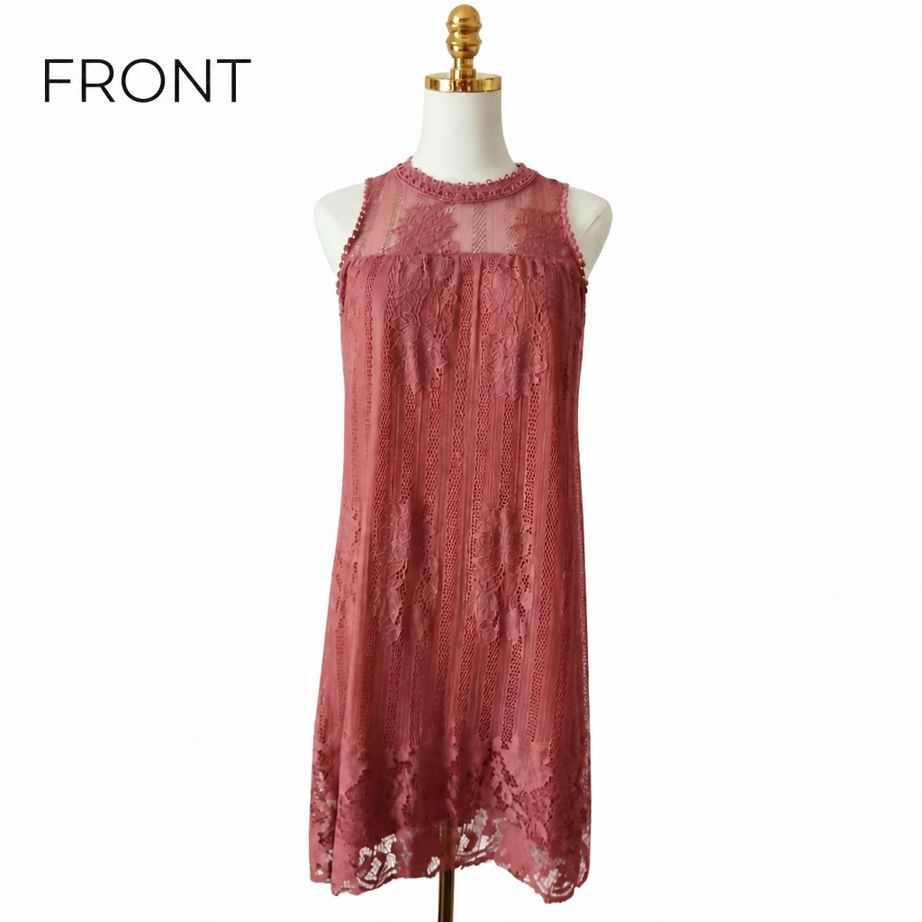 No Boundaries Pink Lace Mini Dress Size L 11 13 Sleeveless Boho Shift Dress