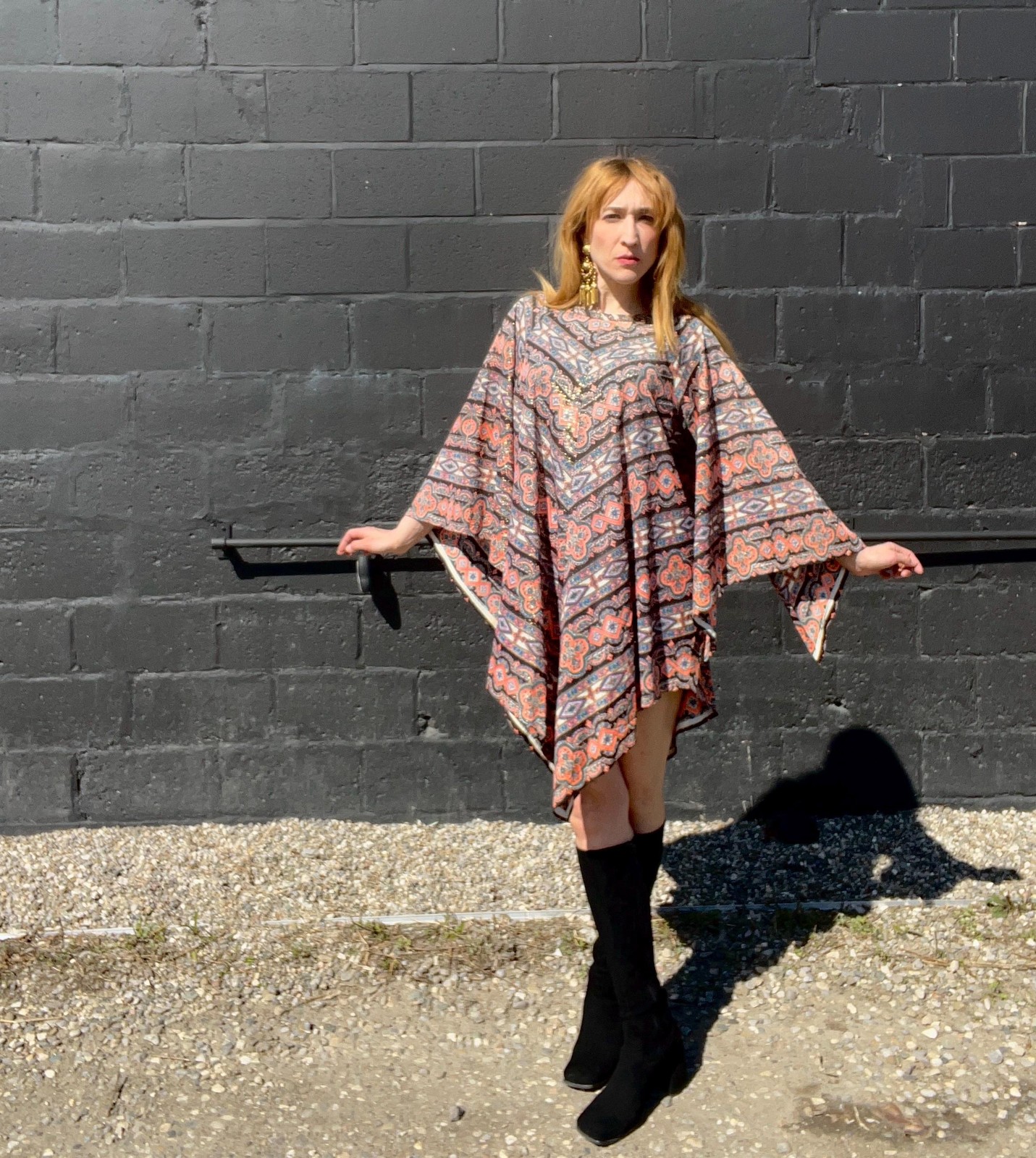 MAMA CASS Vintage 1960s Boho Metallic Angel Sleeve Dress, by Pennington’s, made