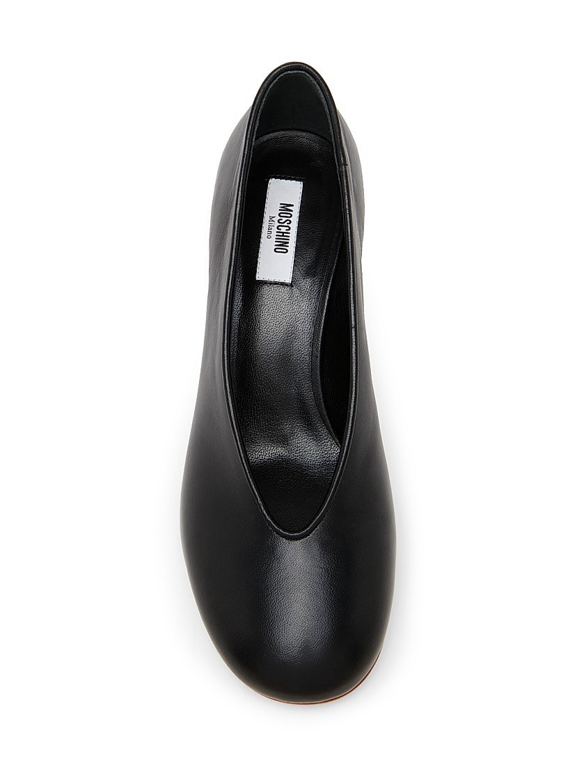 Moschino Women’s Black Leather Slip-On Ballet Flats Round Toe Logo EU37.5