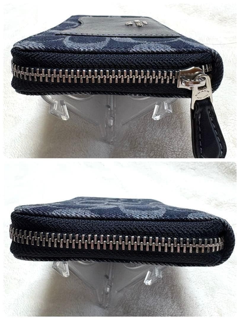 COACH Long Wallet Denim Accordion Zip Wallet Navy Logo