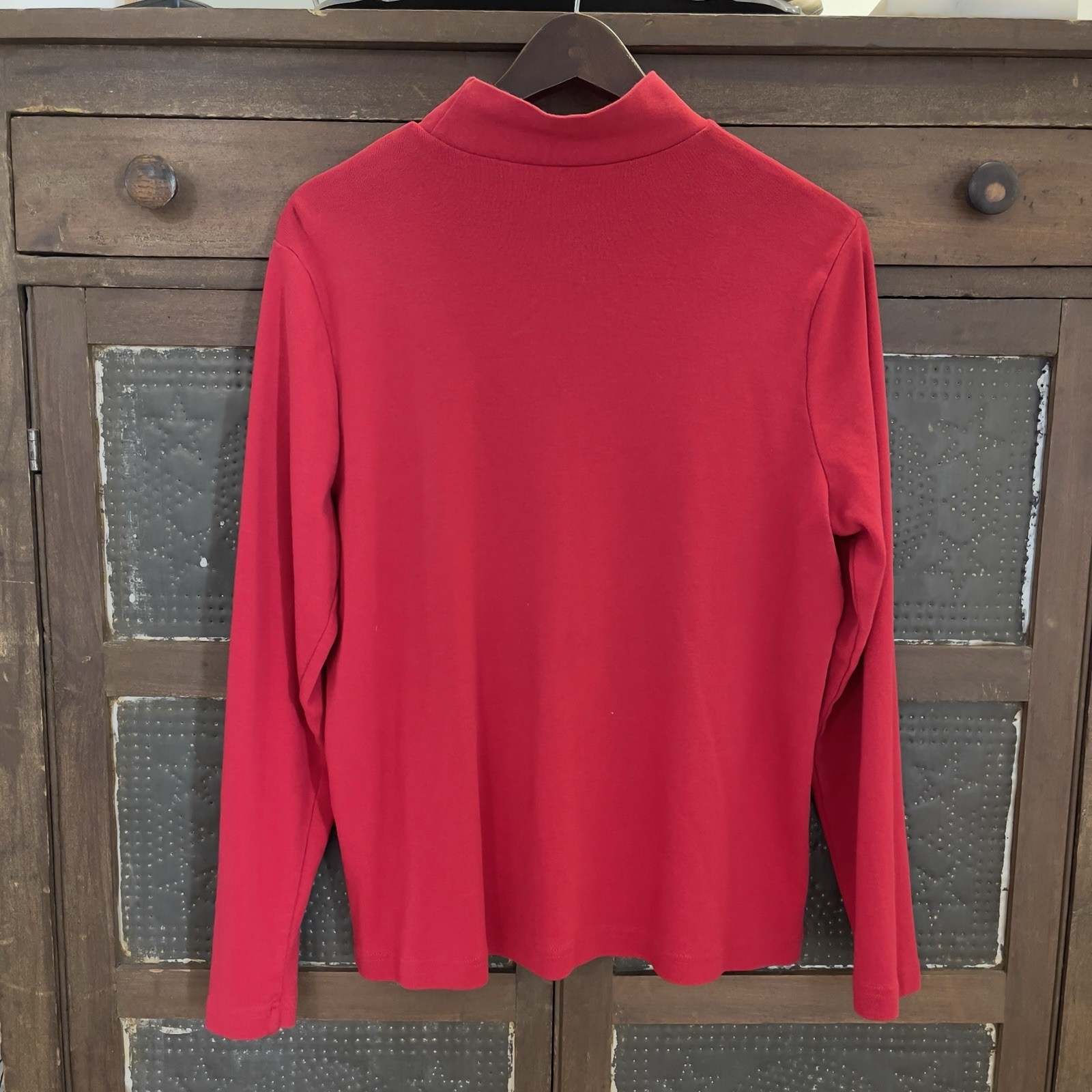 Kim Rogers Large Mock Turtleneck Knit Top Long Sleeve Red Classic Holiday