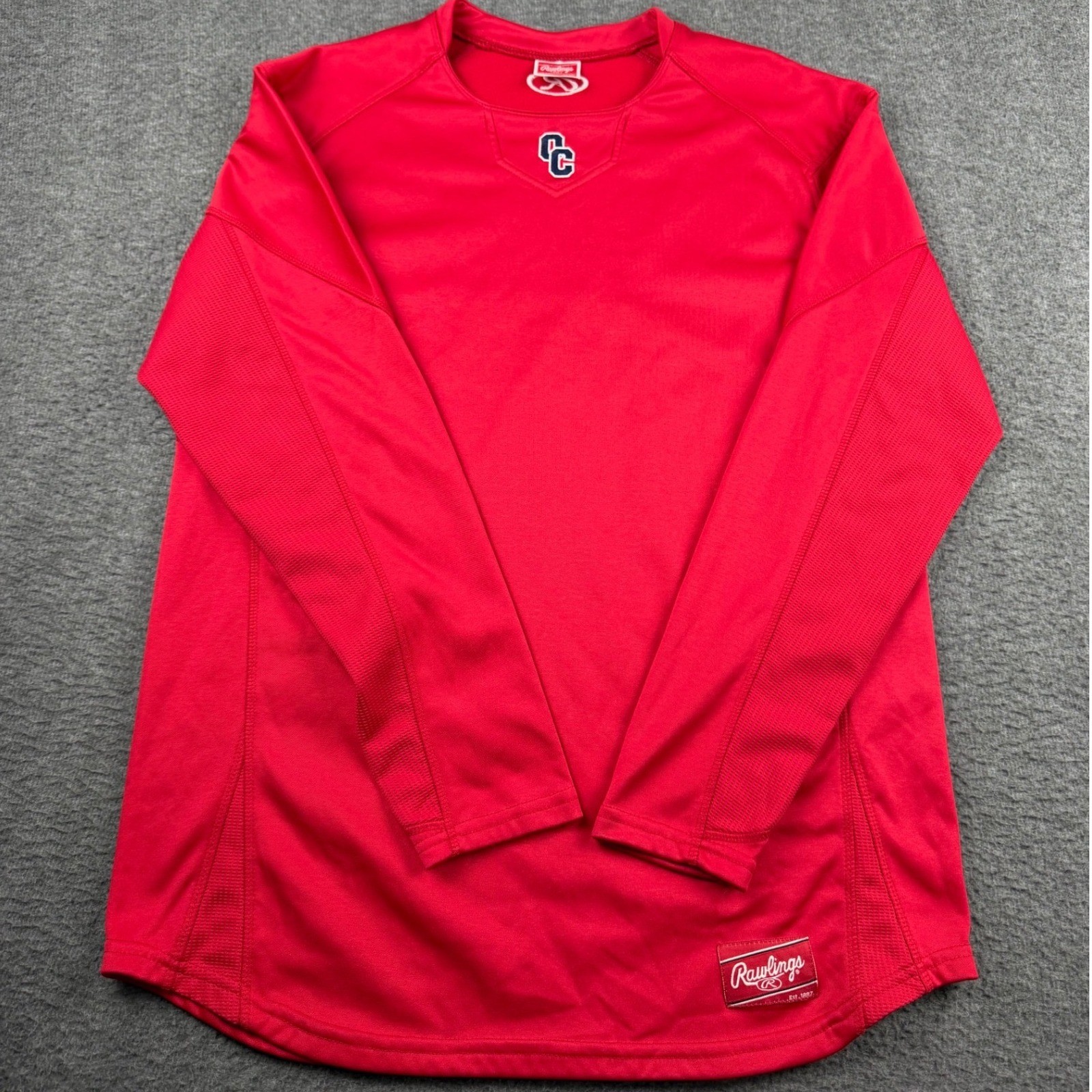 Rawlings Men’s M Medium Red Long Sleeve Athletic Training Shirt CC Logo UDFP3
