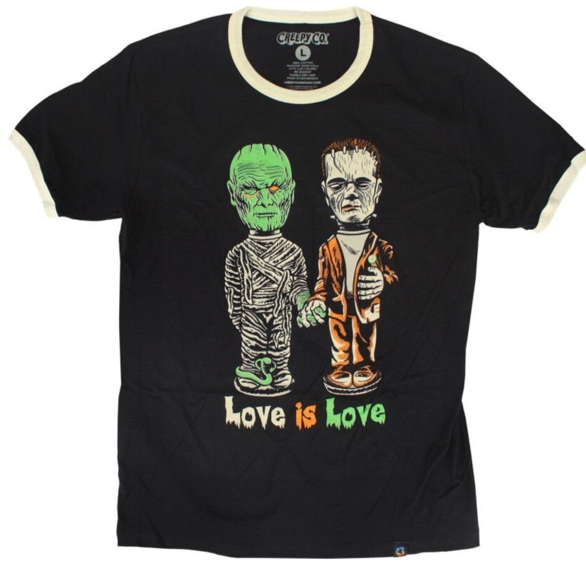 NEW Creepy Co LOVE IS LOVE Mummy & Frankenstein Ringer Tee T-Shirt XL- 2XL Sizes