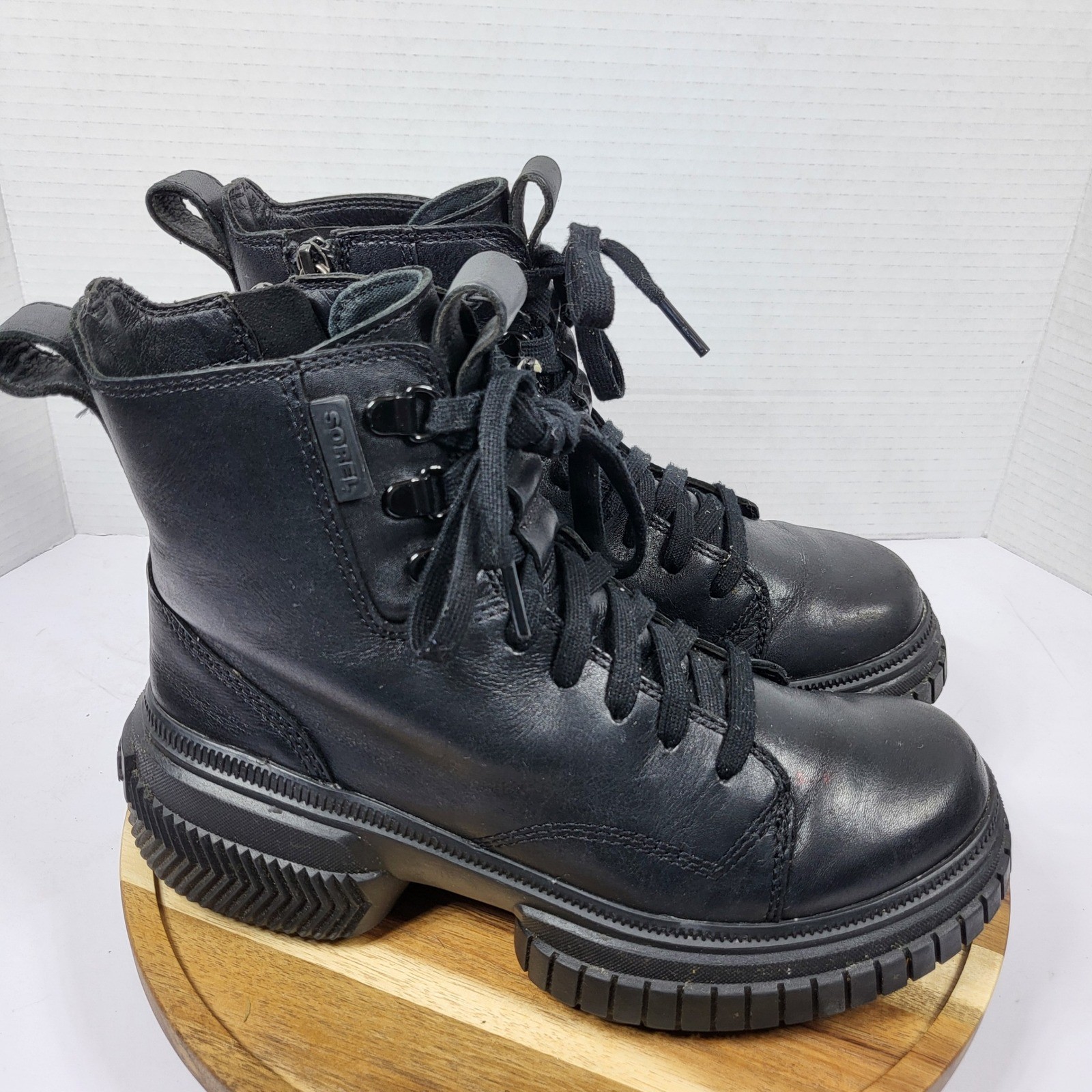 Sorel Brex Boot Lace Black Waterproof Leather Combat Boots NL5141-010 Womens 6.5