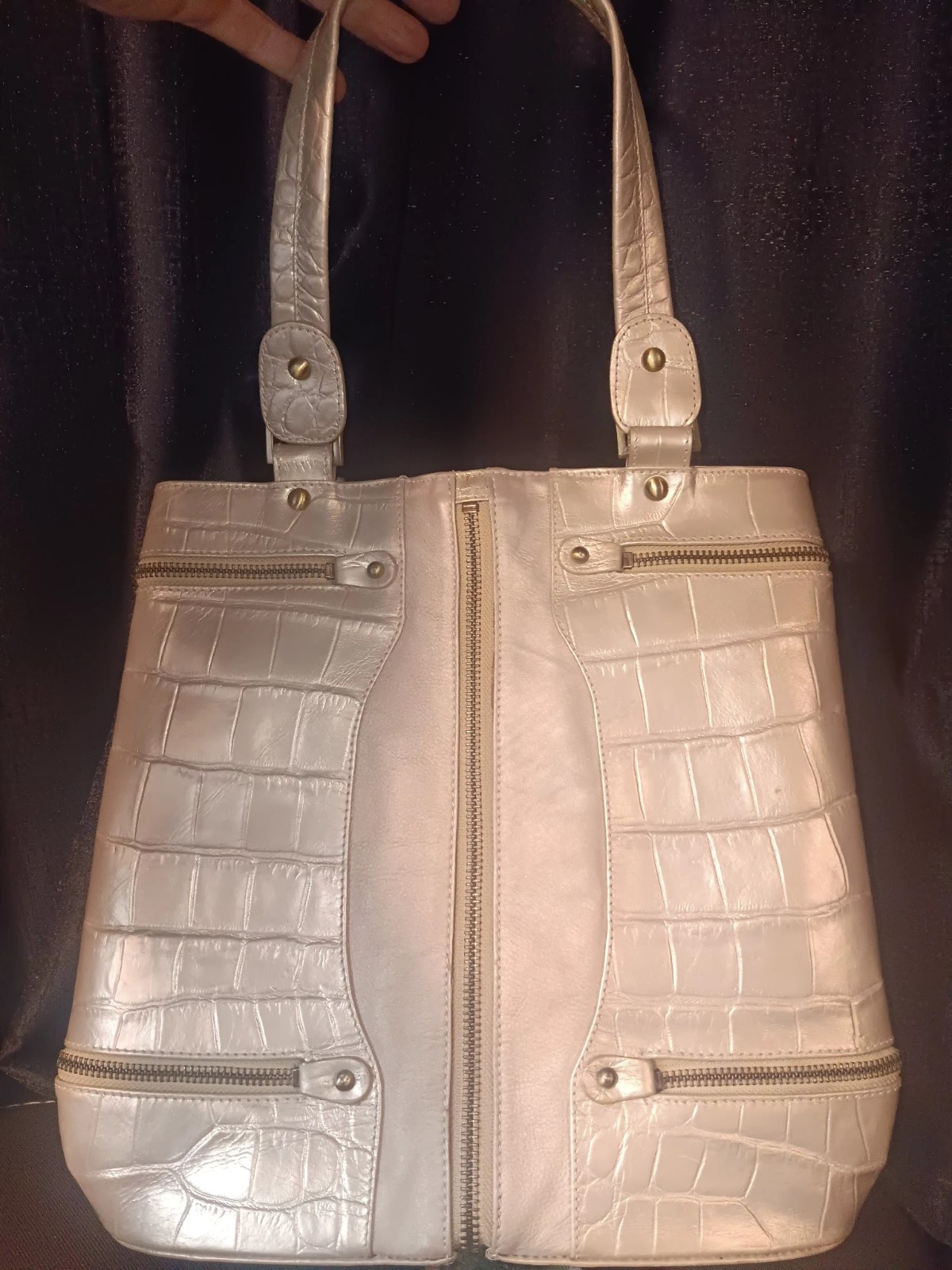 Michael Rome Designs Genuine Leather Crocodile Embossed Shoulder Bag