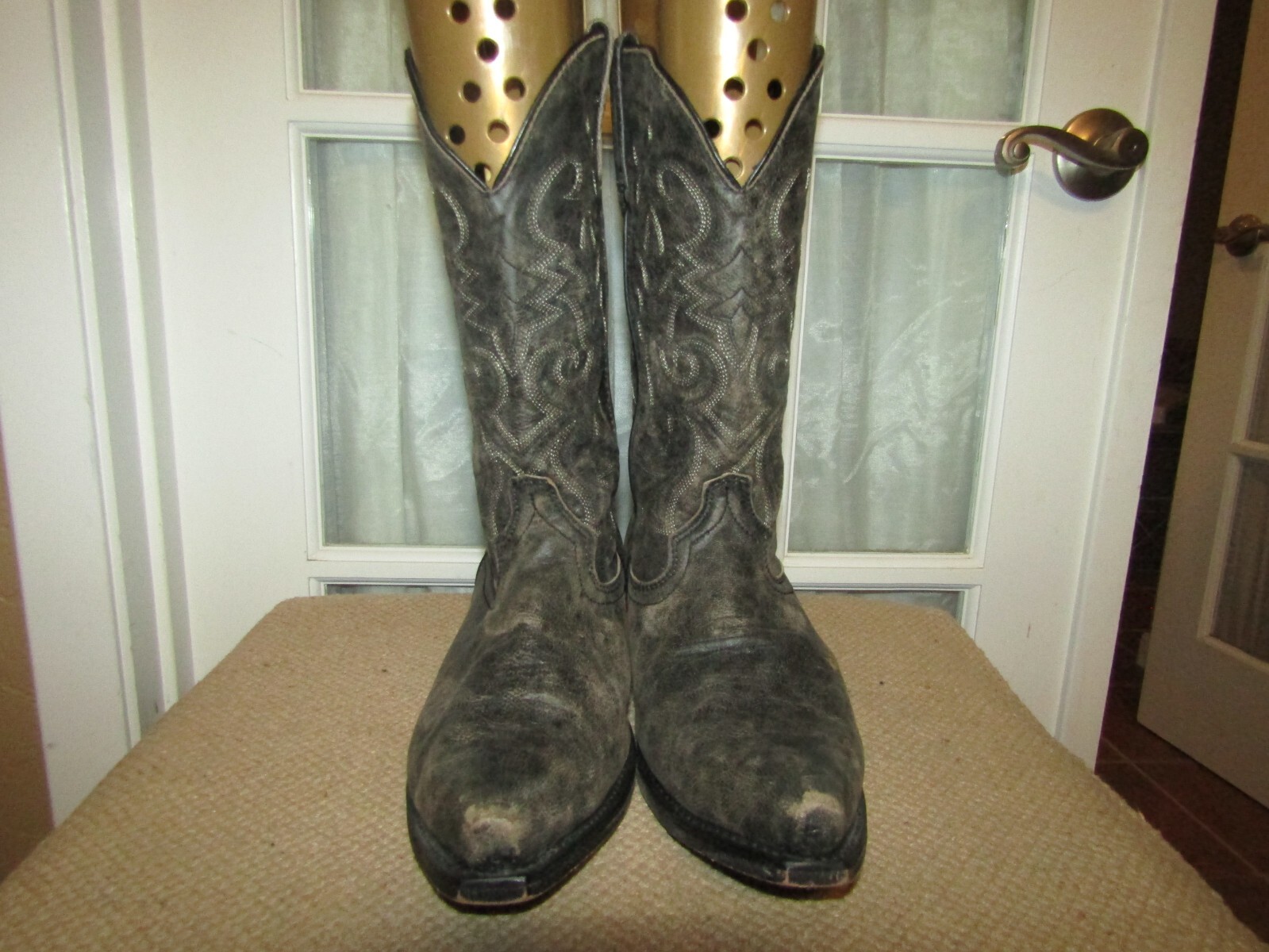 Rockin Country RC6020 Mens 8.5 EW Black Brown Distressed Leather Cowboy Boots